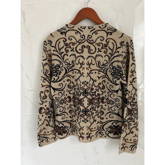 PERUVIAN 100% ALPACE Knitted Cardigan Embroidered Metal Clasp Beige Scroll Desig - Picture 8 of 8